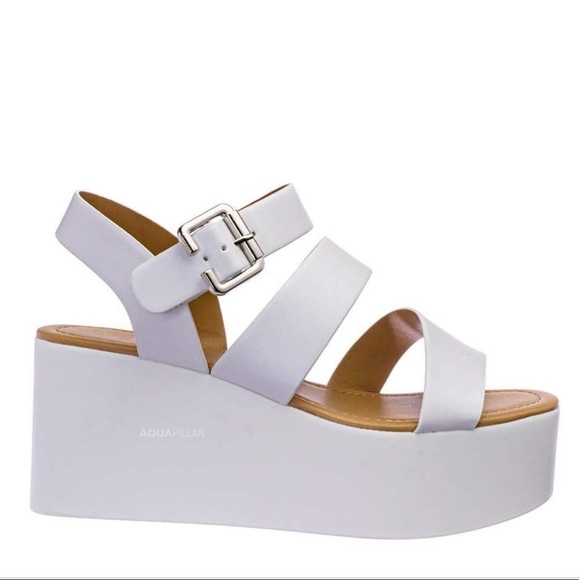 White Strappy Gladiator Platform Sandals - Picture 2 of 5